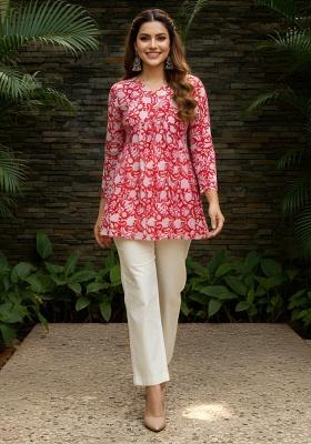 Red Printed Cotton Top