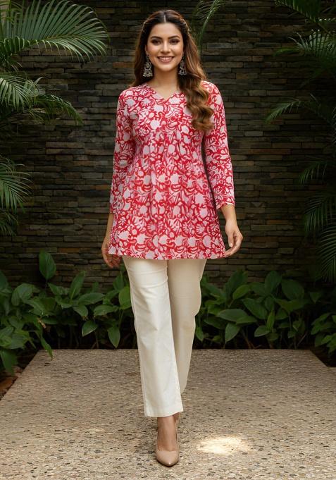 Red Printed Cotton Top