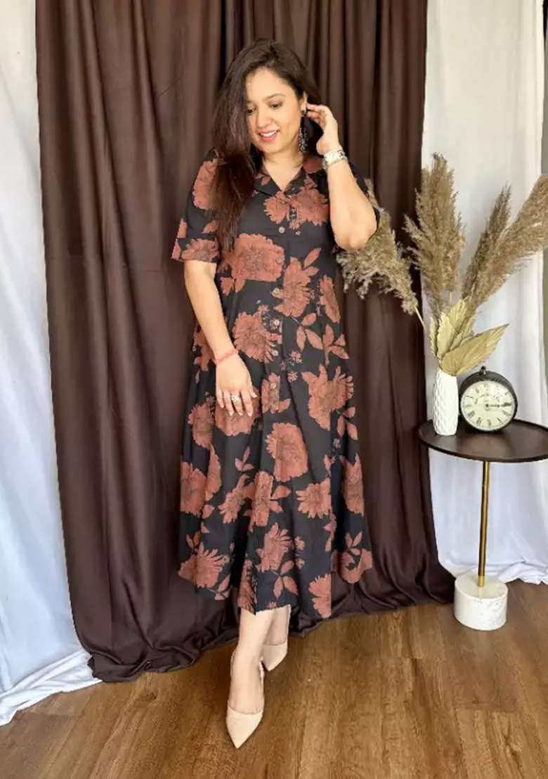 Black Printed Cotton Top - Indya