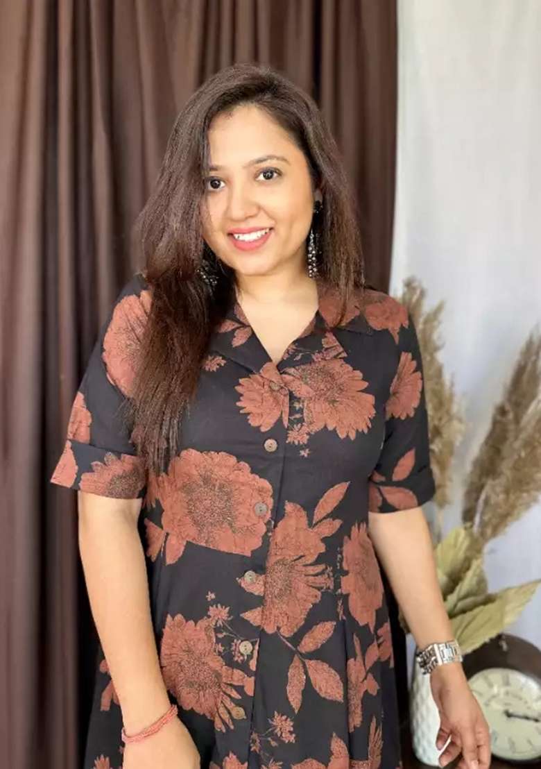 Black Printed Cotton Top - Indya