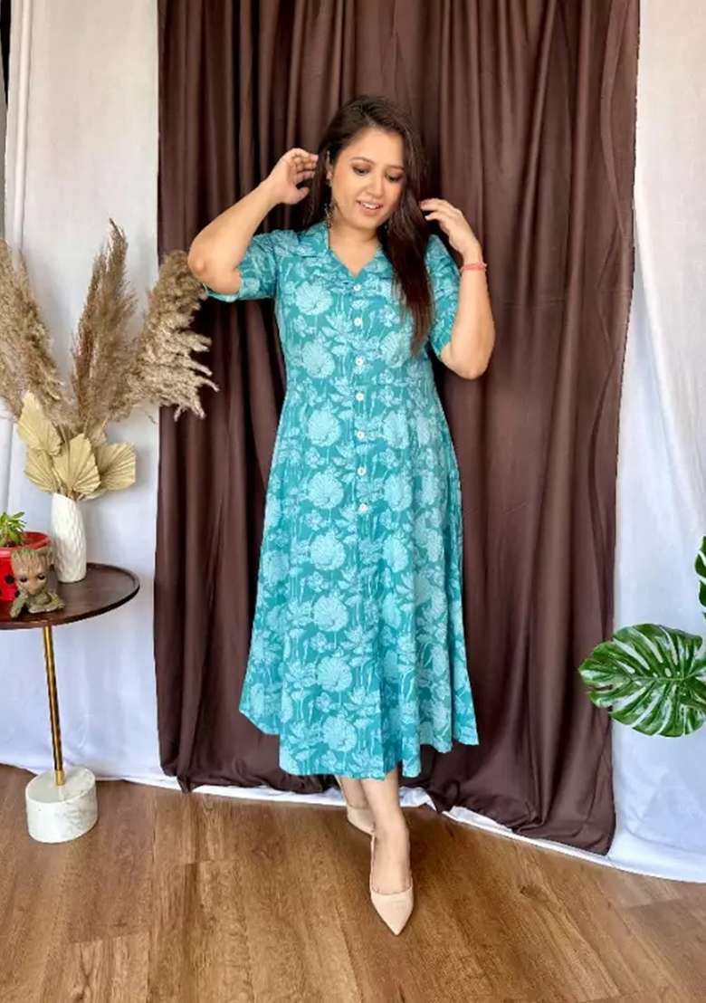 Light Green Printed Cotton Top - Indya