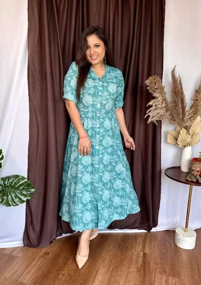 Light Green Printed Cotton Top - Indya