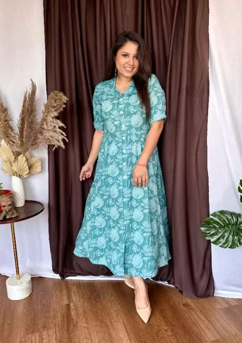 Light Green Printed Cotton Top - Indya