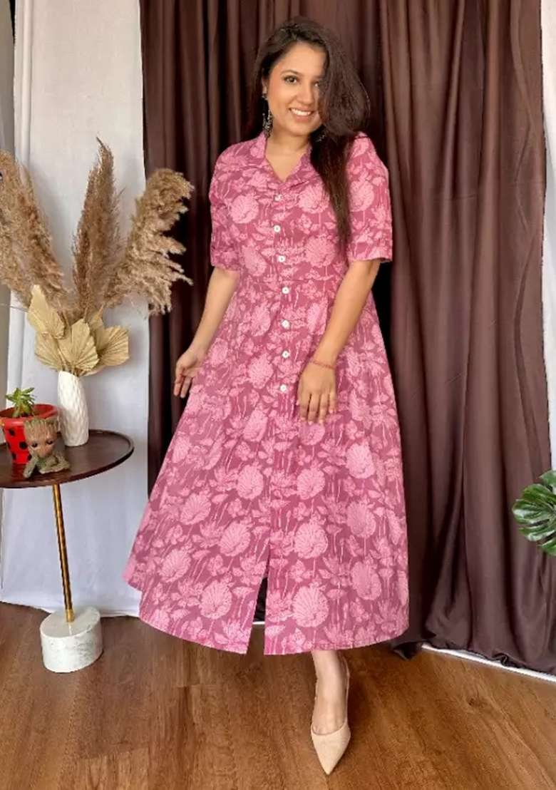 Light Onion Pink Printed Cotton Top - Indya