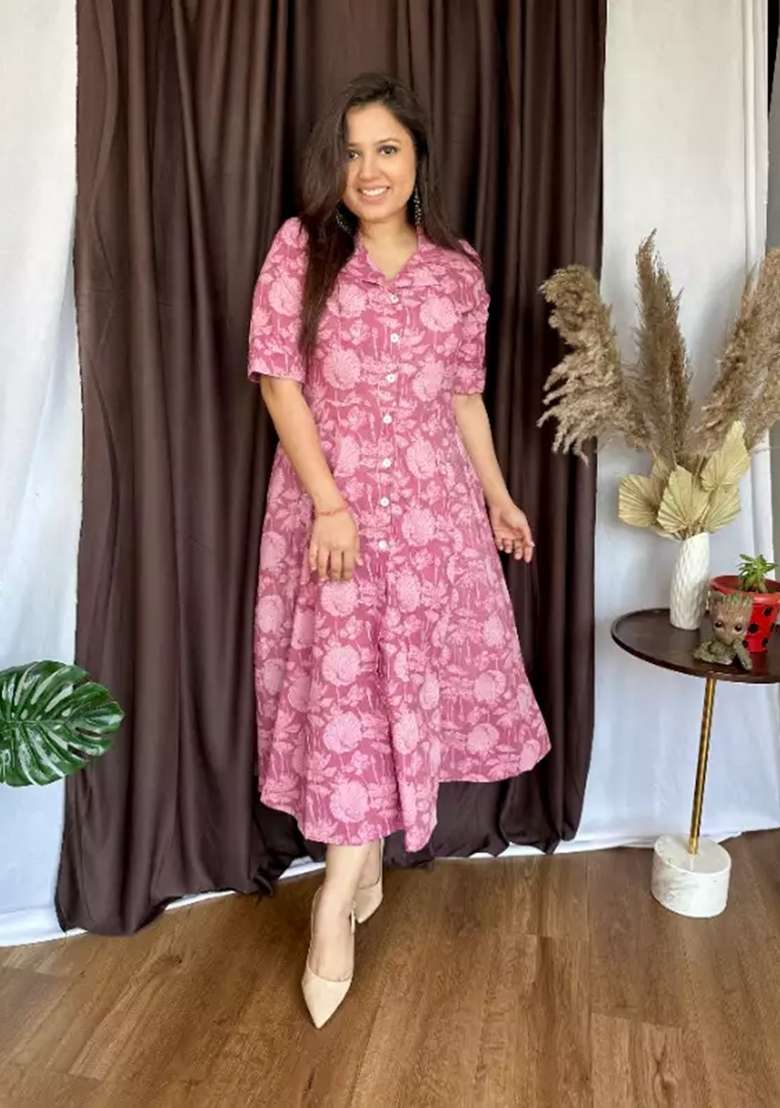 Light Onion Pink Printed Cotton Top - Indya
