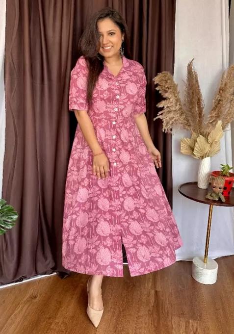 Light Onion Pink Printed Cotton Top