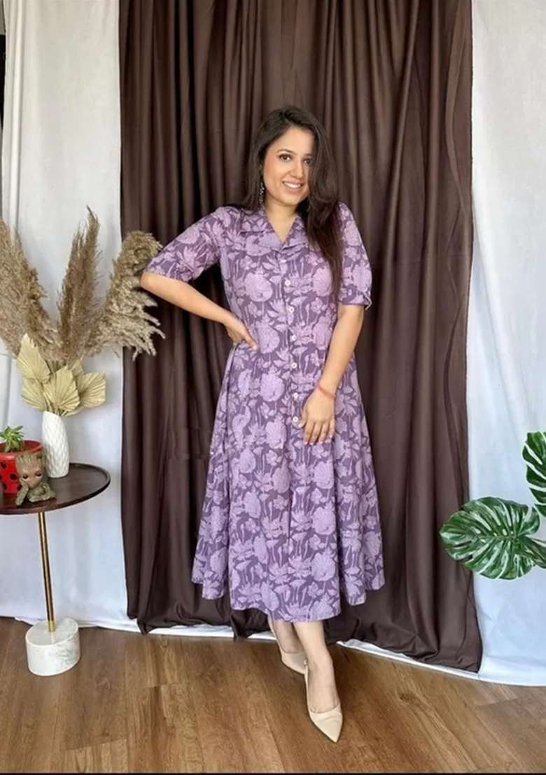 Purple Printed Cotton Top - Indya