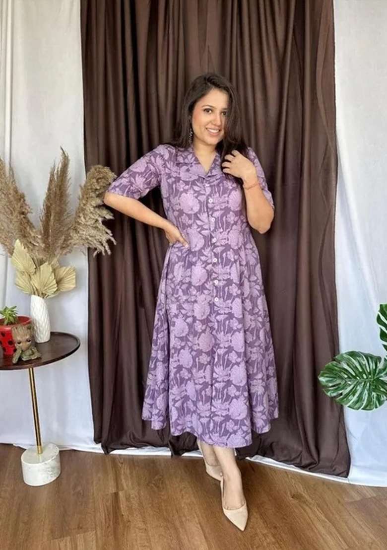 Purple Printed Cotton Top - Indya