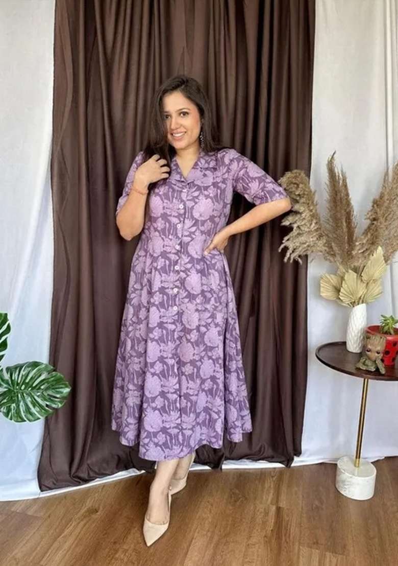 Purple Printed Cotton Top - Indya