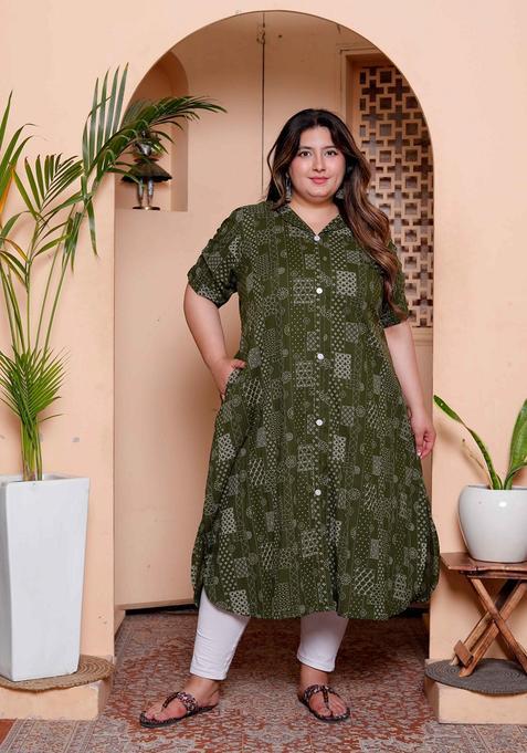 Green Printed Cotton Kurta