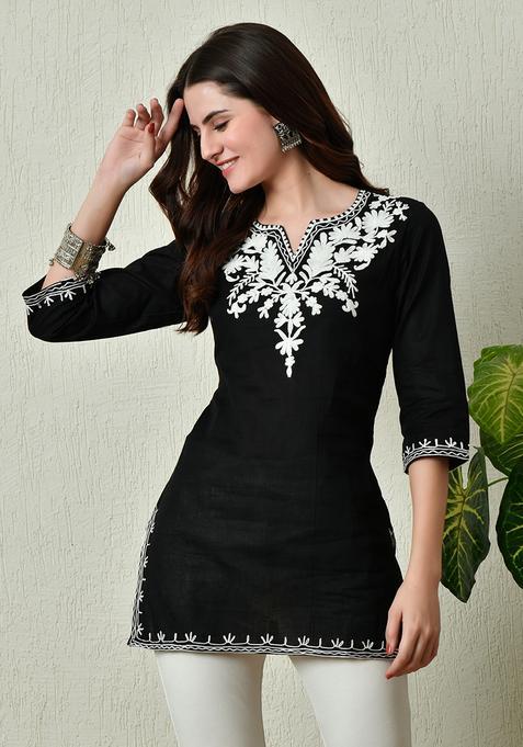 Black Embroidery Cotton Kurti