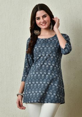 Grey Printed Cotton Kurta