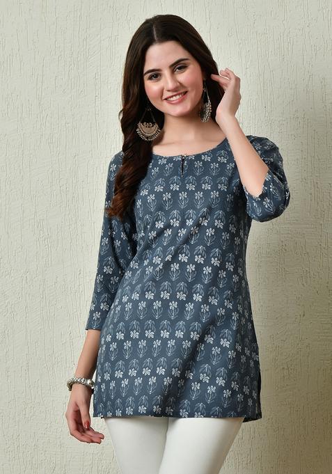 Grey Embroidery Cotton Kurti