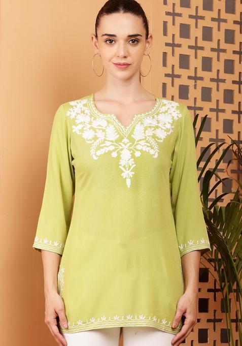Olive Embroidery Rayon Kurti