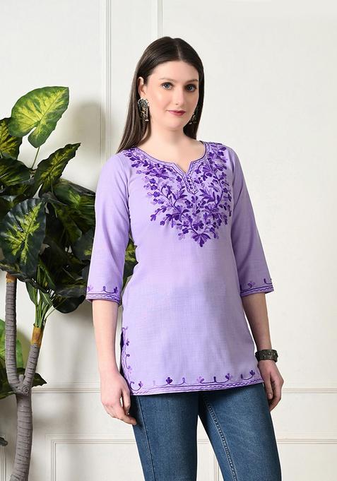 Lavender Embroidery Cotton Kurti