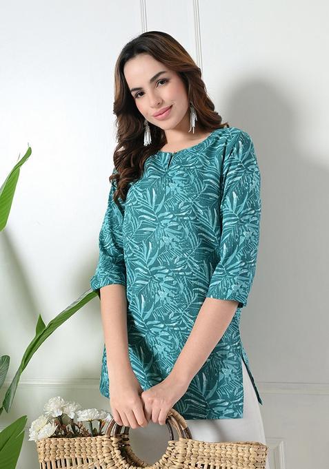 Blue Embroidery Cotton Kurti