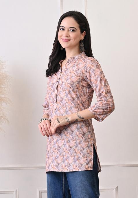 Peach Embroidery Rayon Kurti