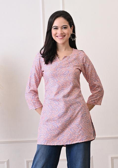 Peach Embroidery Rayon Kurti