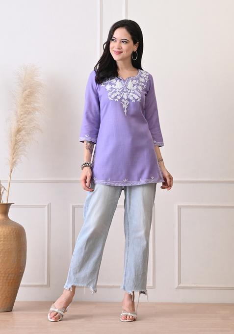 Lavender Embroidery Cotton Kurti