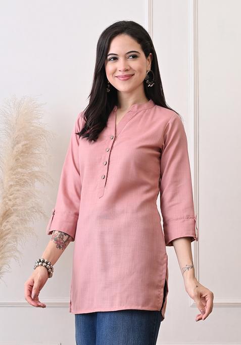Peach Embroidery Cotton Kurti