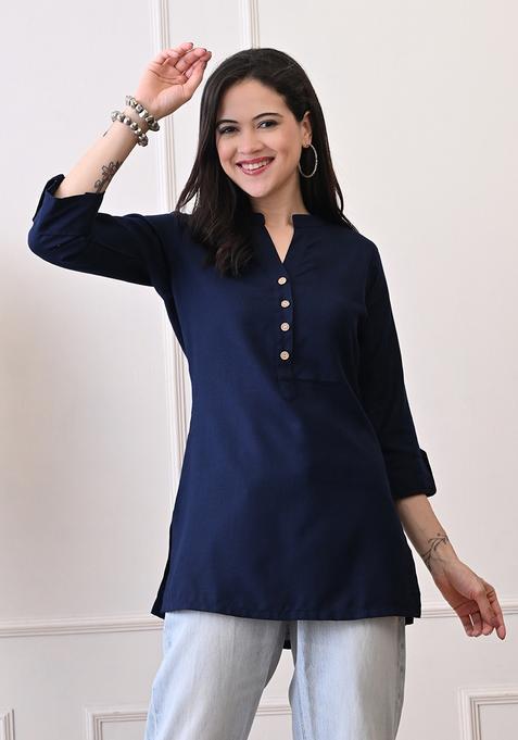 Blue Embroidery Cotton Kurti