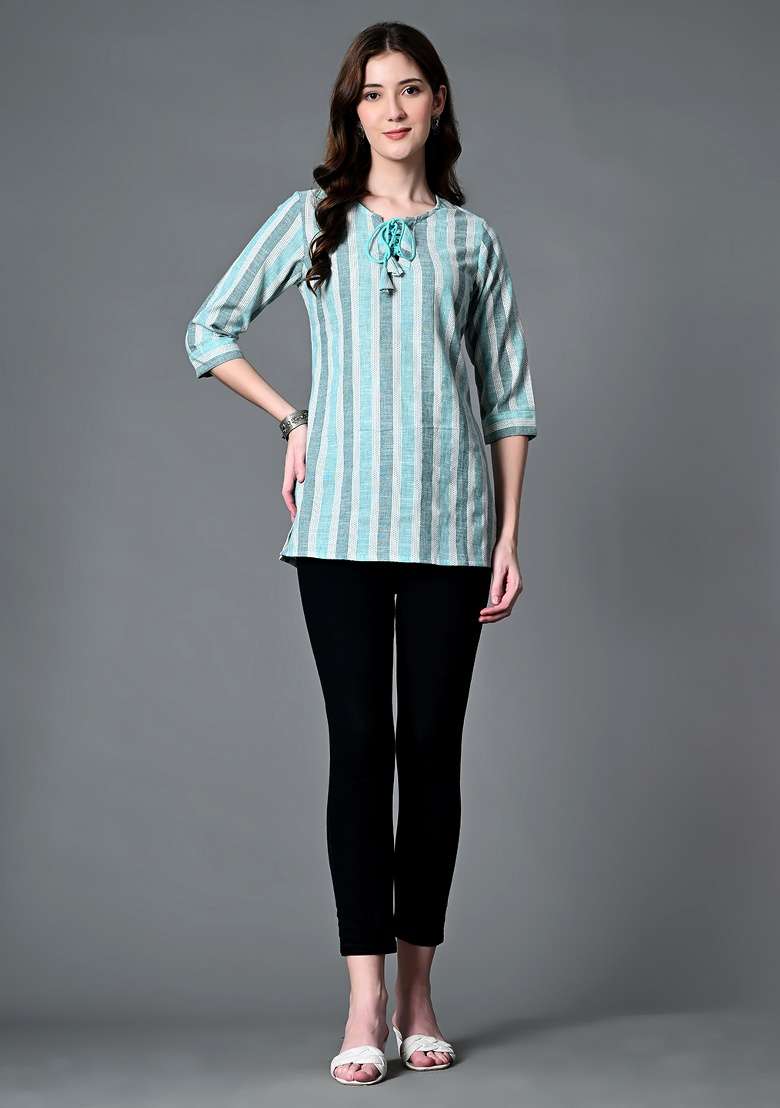 Blue Printed Cotton Top - Indya