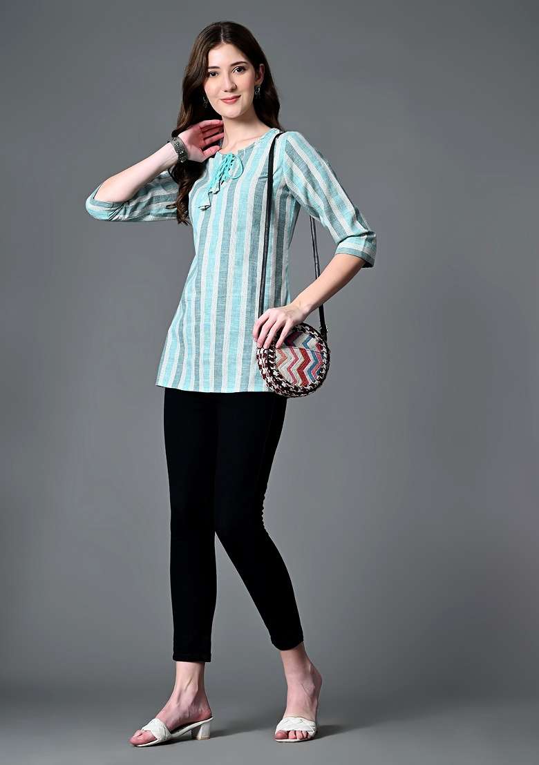 Blue Printed Cotton Top - Indya