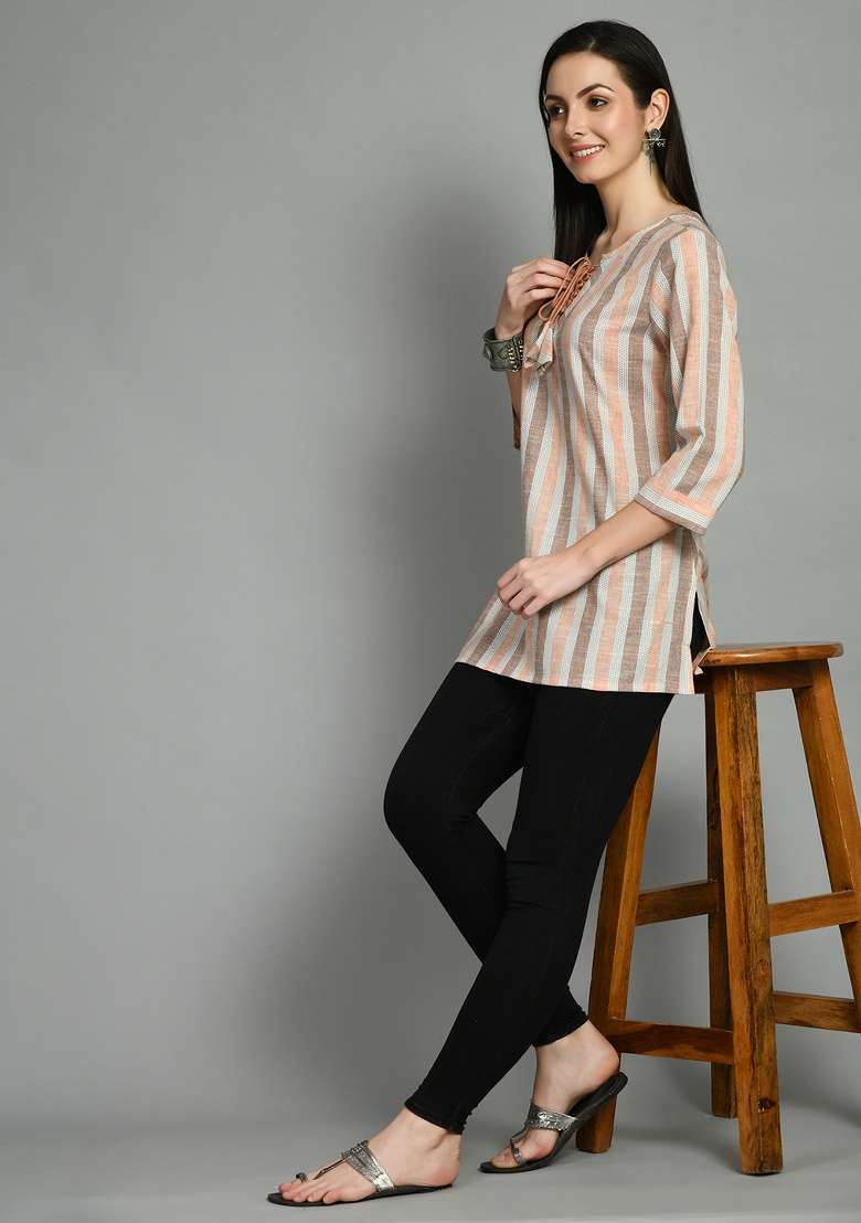 Peach Printed Cotton Top - Indya