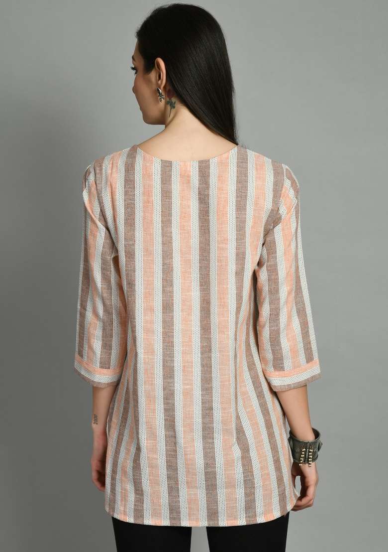 Peach Printed Cotton Top - Indya