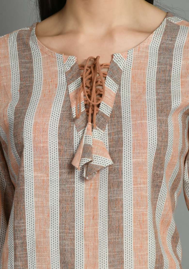 Peach Printed Cotton Top - Indya