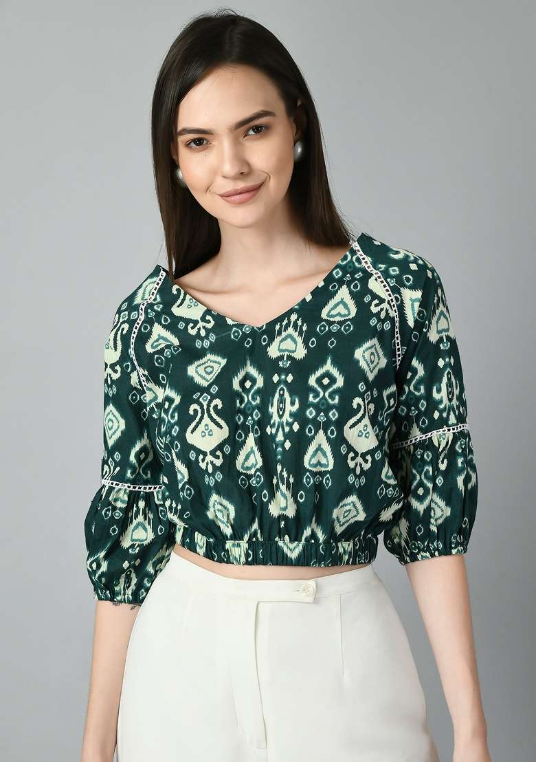 Green Printed Cotton Top - Indya