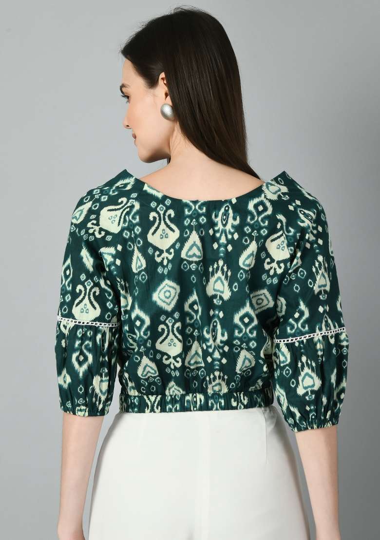 Green Printed Cotton Top - Indya