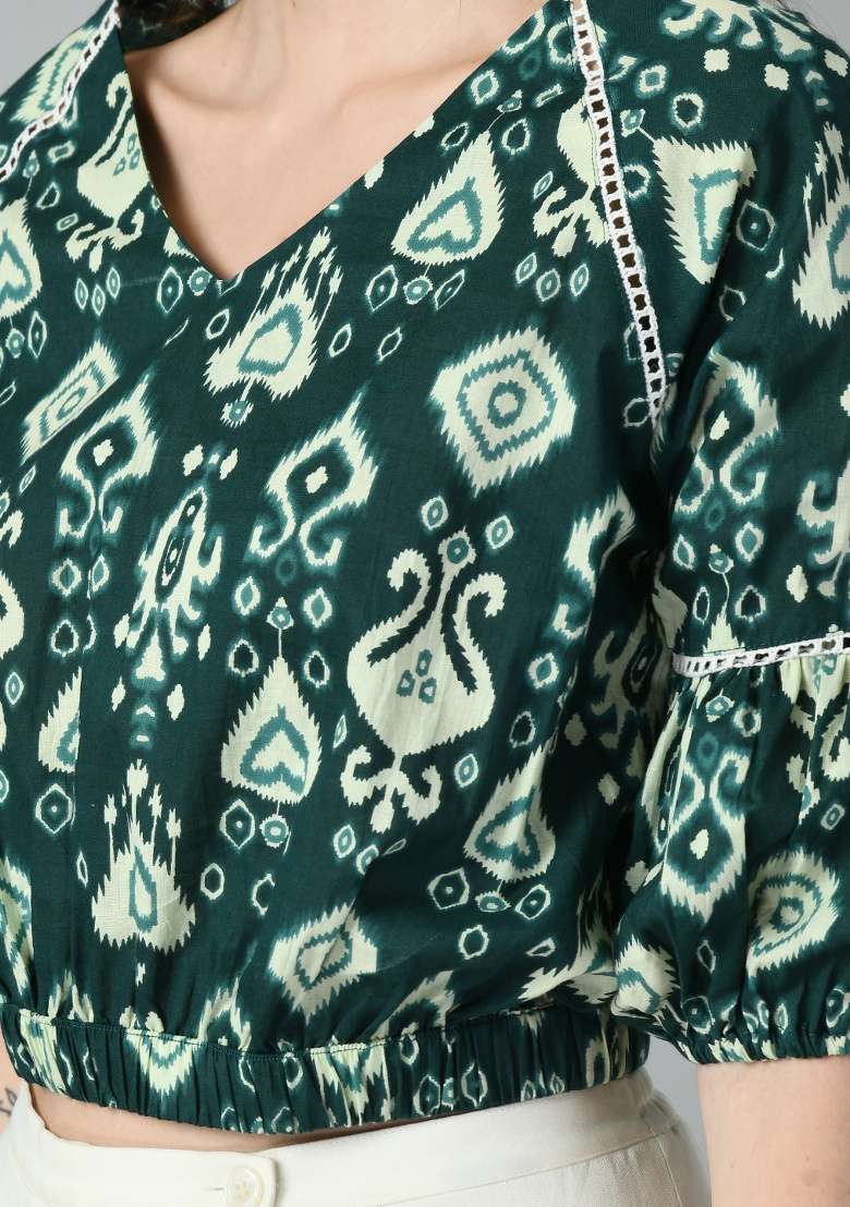 Green Printed Cotton Top - Indya
