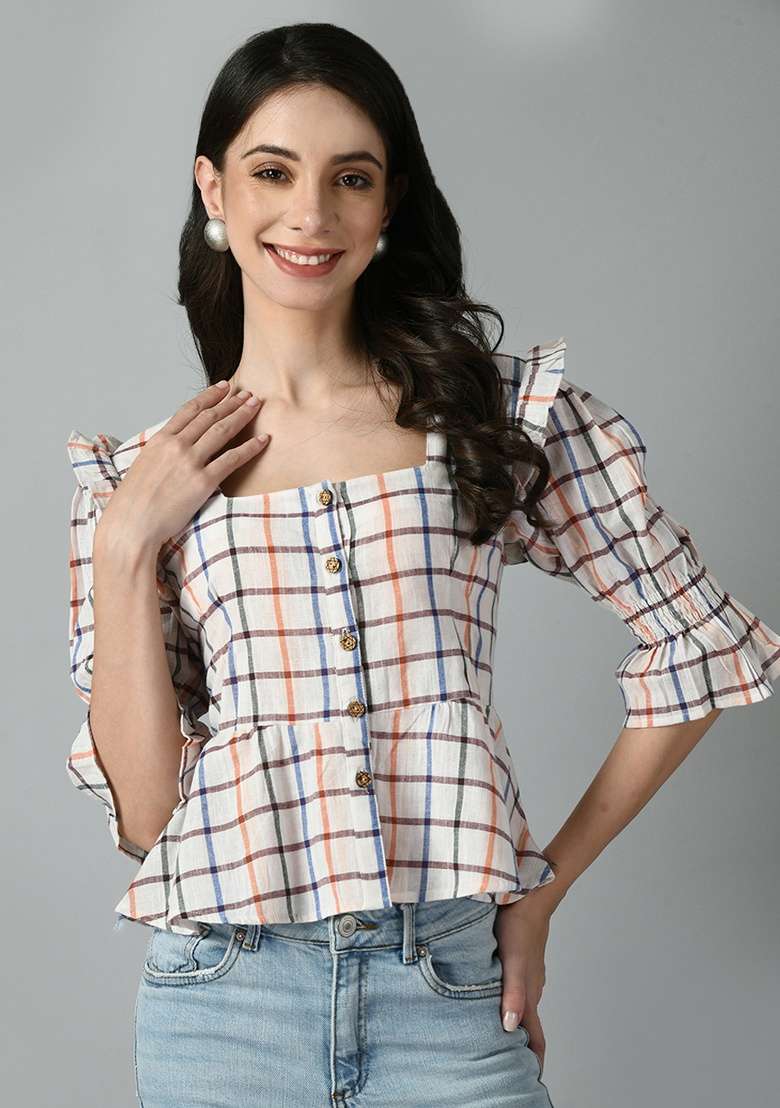 White Printed Cotton Top - Indya