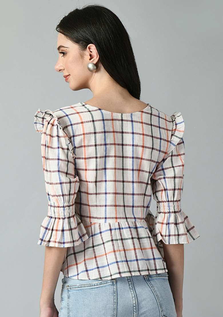 White Printed Cotton Top - Indya