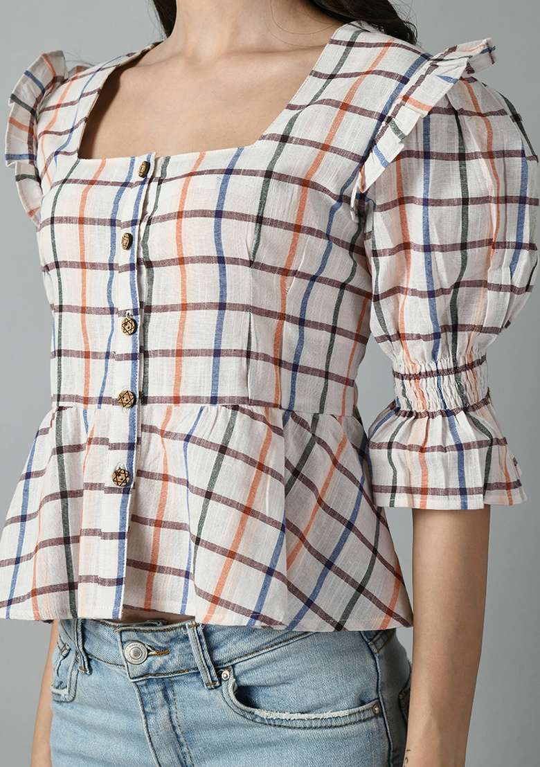 White Printed Cotton Top - Indya