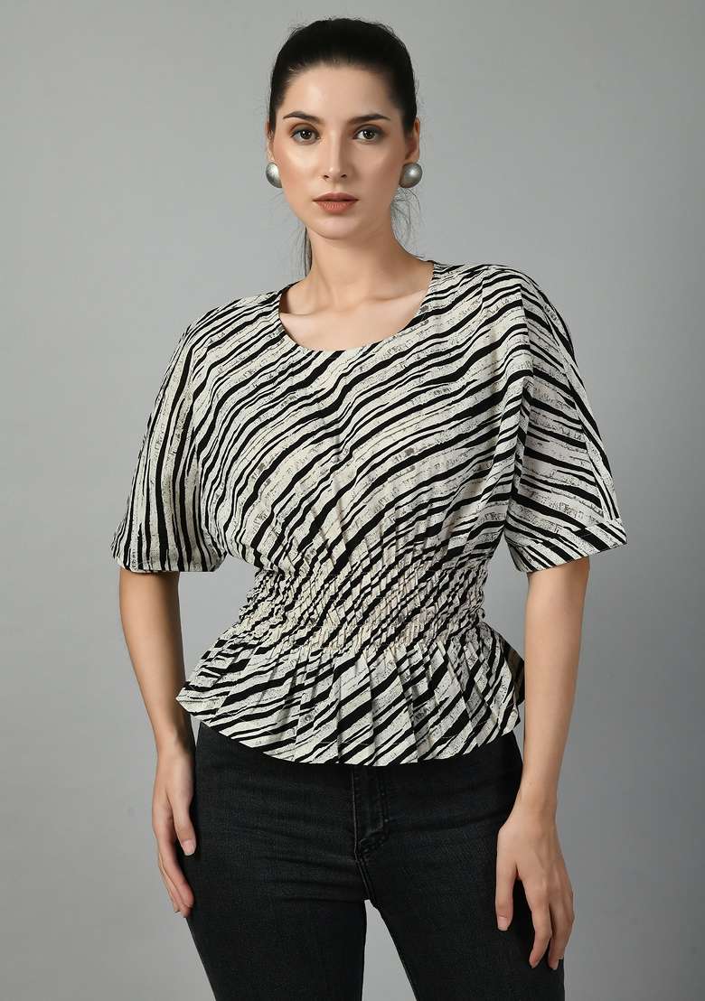 White Printed Cotton Top - Indya
