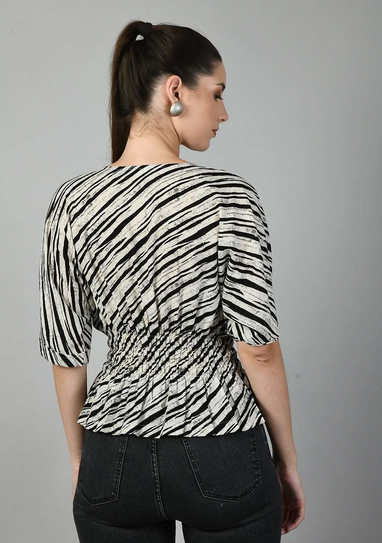 White Printed Cotton Top - Indya