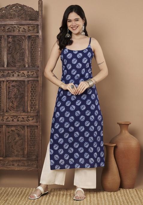 Blue Printed Cotton Kurta