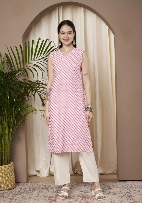 Pink Printed Cotton Kurta