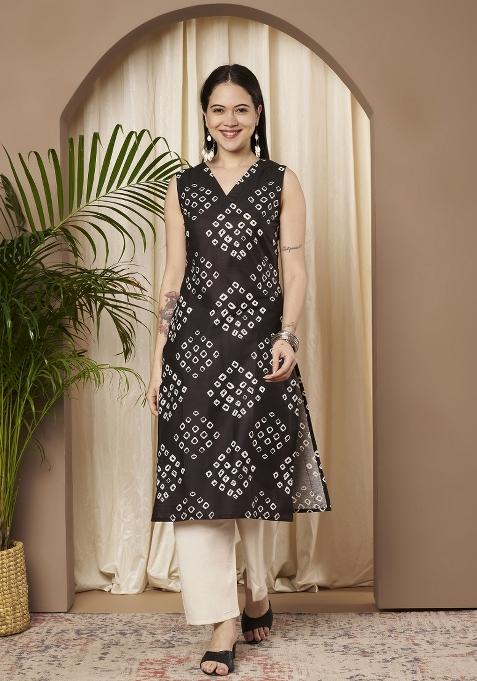 Black Printed Cotton Kurta
