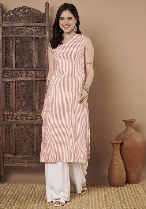 Pink Printed Cotton Kurta