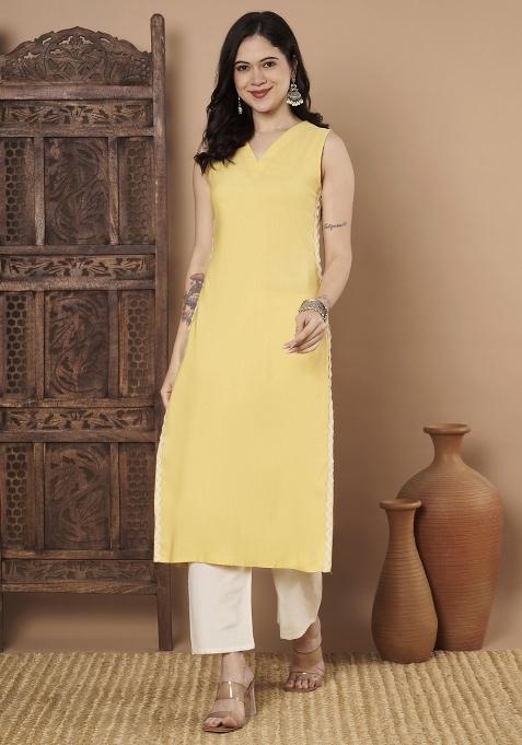 Yellow Printed Cotton Kurta
