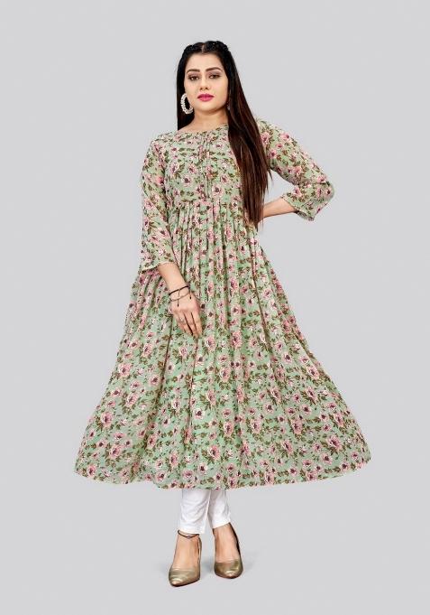 Green Printed Georgette Kurta