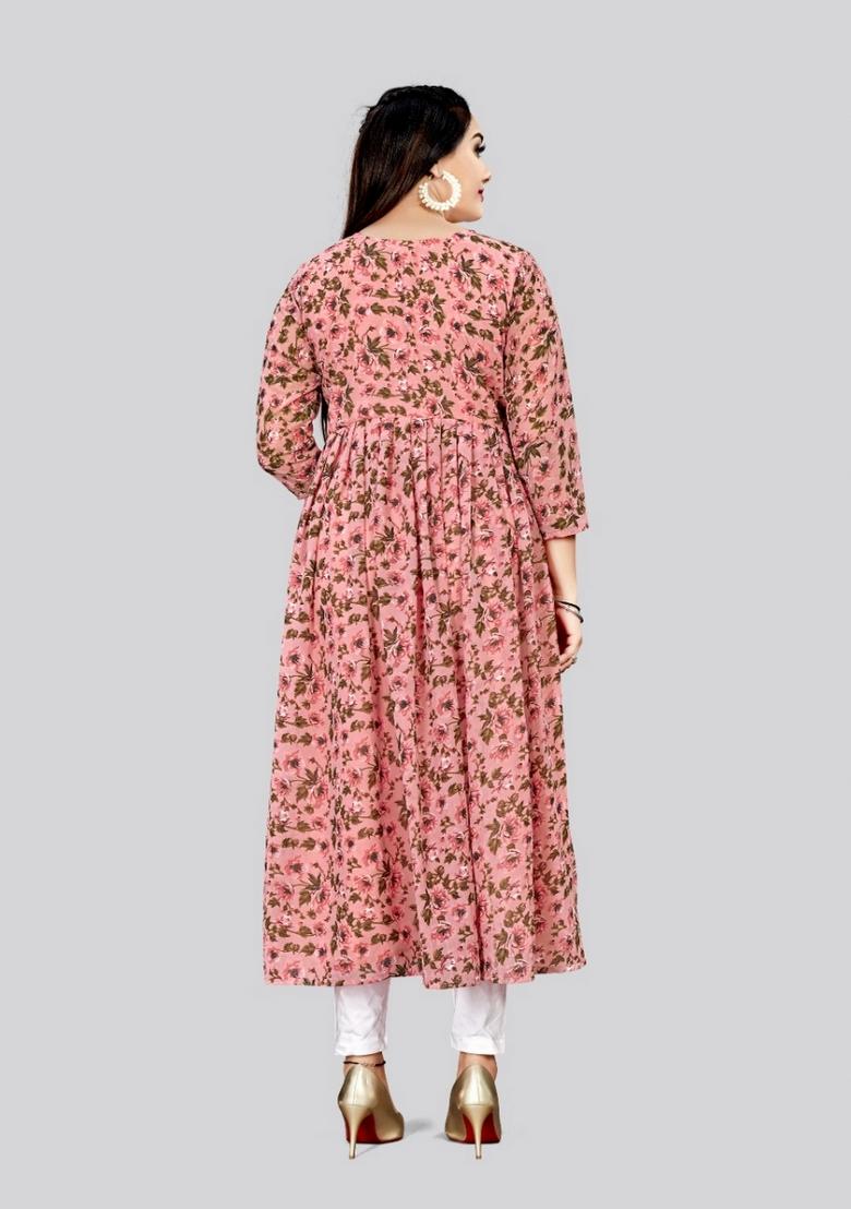 Pink Printed Georgette Kurta - Indya