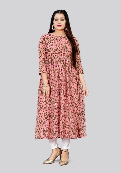 Pink Printed Georgette Kurta