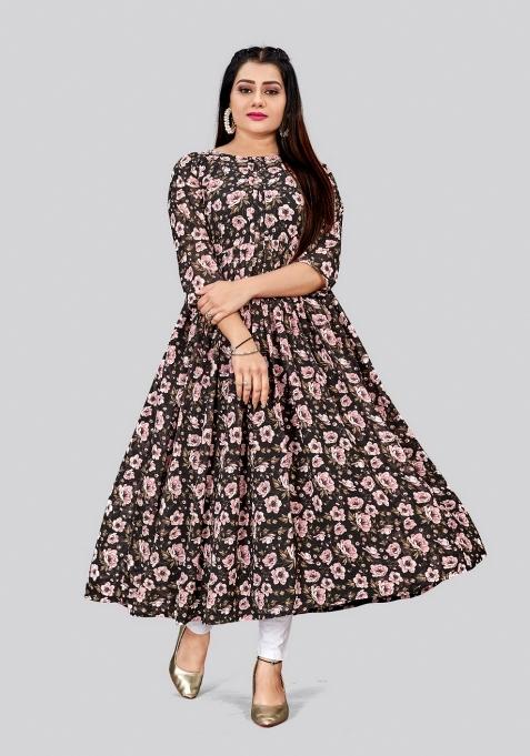 Black Printed Georgette Kurta