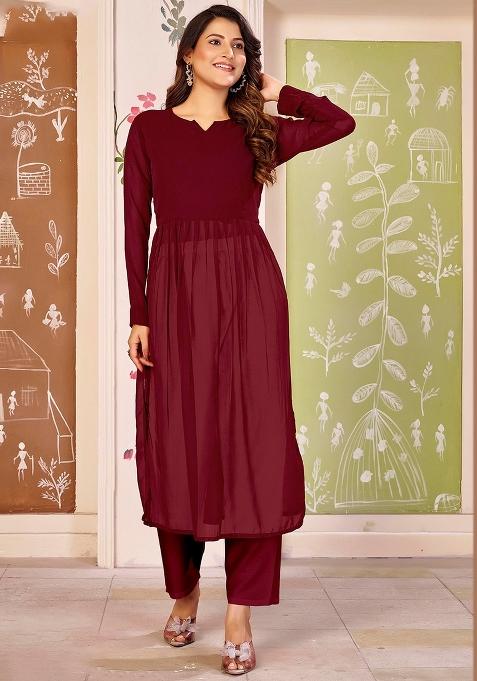 Maroon Printed Georgette Kurta