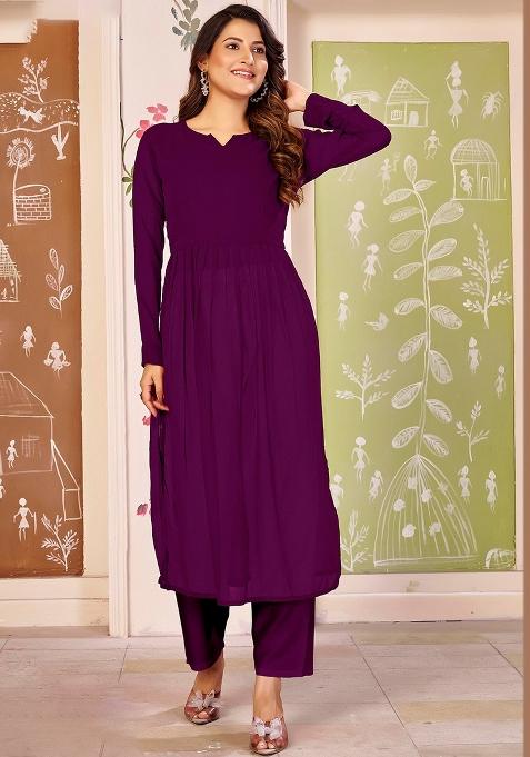 Wine Printed Georgette Kurta