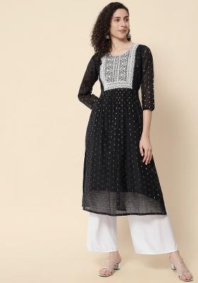 Black Embroidery Chanderi Kurta